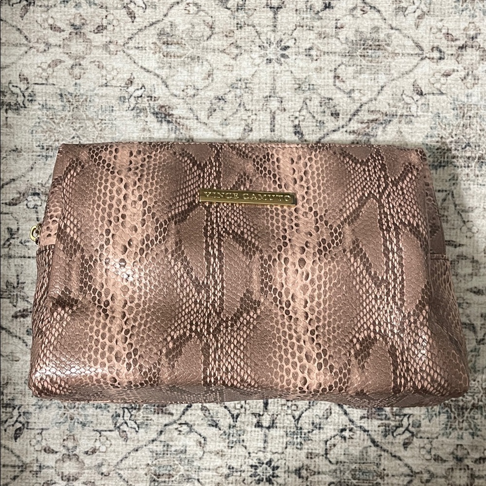 Vince Camuto Tan Snakeskin Cosmetic Bag